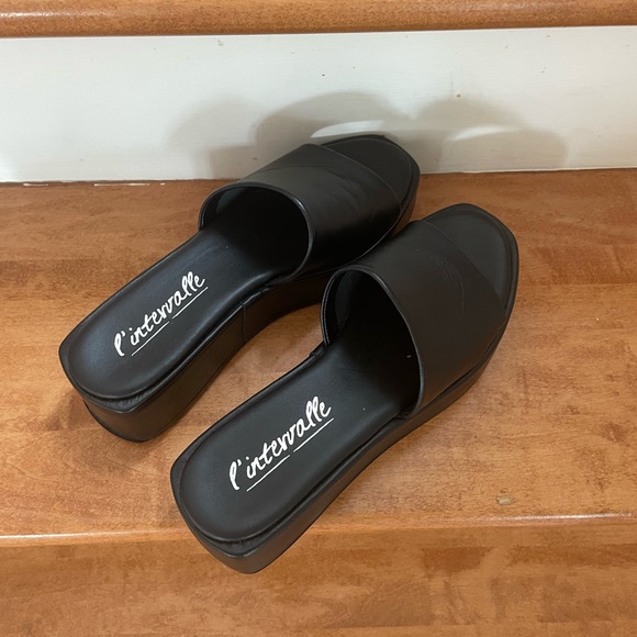 Black leather platform sandals - Picture 4 of 4